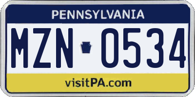 PA license plate MZN0534