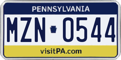 PA license plate MZN0544