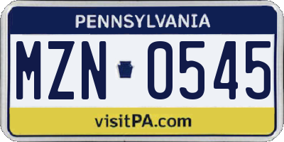 PA license plate MZN0545