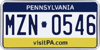 PA license plate MZN0546