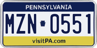 PA license plate MZN0551
