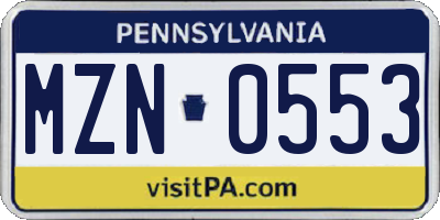 PA license plate MZN0553