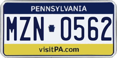 PA license plate MZN0562
