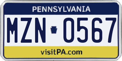 PA license plate MZN0567