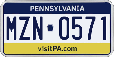 PA license plate MZN0571