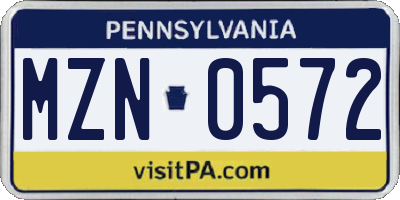 PA license plate MZN0572
