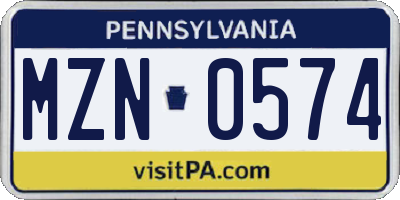 PA license plate MZN0574