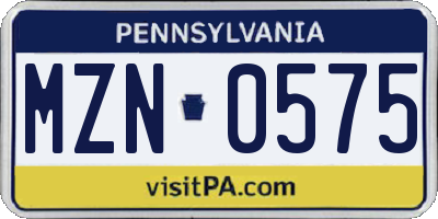 PA license plate MZN0575