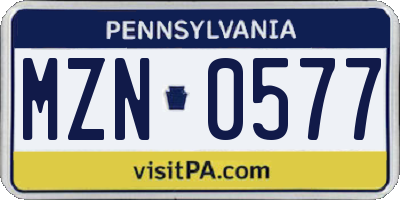 PA license plate MZN0577