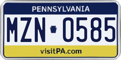 PA license plate MZN0585