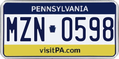 PA license plate MZN0598