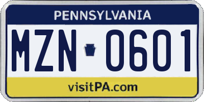 PA license plate MZN0601