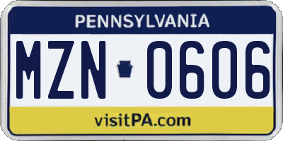 PA license plate MZN0606