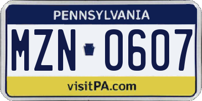PA license plate MZN0607
