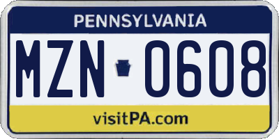 PA license plate MZN0608