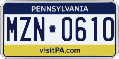 PA license plate MZN0610