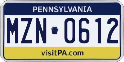 PA license plate MZN0612