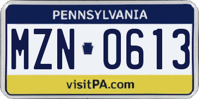 PA license plate MZN0613