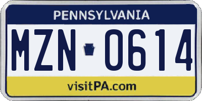 PA license plate MZN0614
