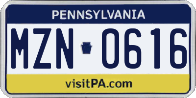PA license plate MZN0616