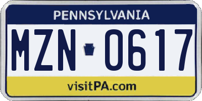 PA license plate MZN0617