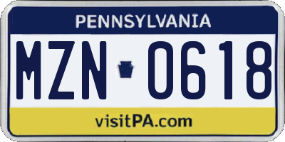 PA license plate MZN0618