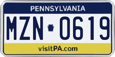 PA license plate MZN0619