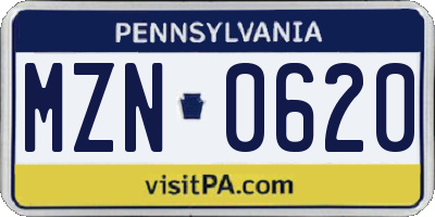 PA license plate MZN0620