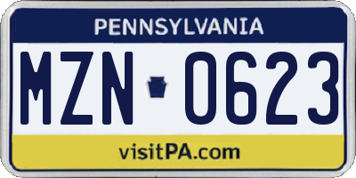 PA license plate MZN0623