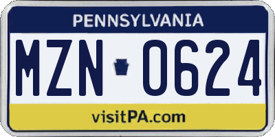PA license plate MZN0624