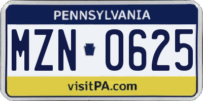 PA license plate MZN0625