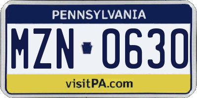PA license plate MZN0630