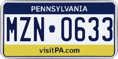 PA license plate MZN0633