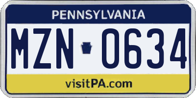 PA license plate MZN0634