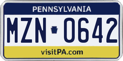 PA license plate MZN0642