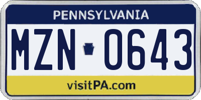 PA license plate MZN0643
