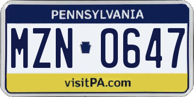 PA license plate MZN0647