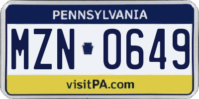 PA license plate MZN0649