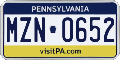 PA license plate MZN0652