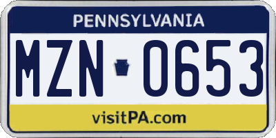 PA license plate MZN0653