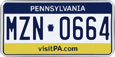 PA license plate MZN0664