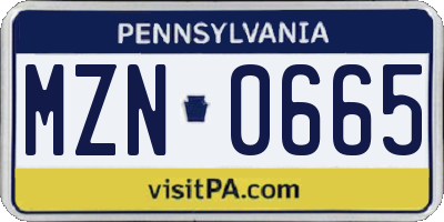 PA license plate MZN0665