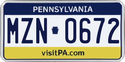 PA license plate MZN0672