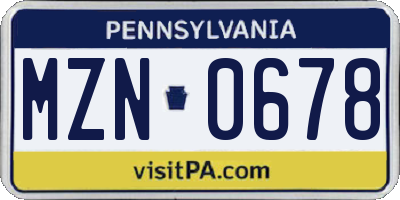 PA license plate MZN0678