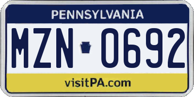 PA license plate MZN0692