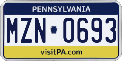 PA license plate MZN0693