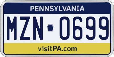 PA license plate MZN0699