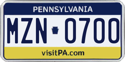 PA license plate MZN0700