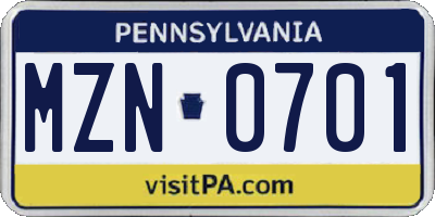 PA license plate MZN0701