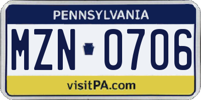 PA license plate MZN0706